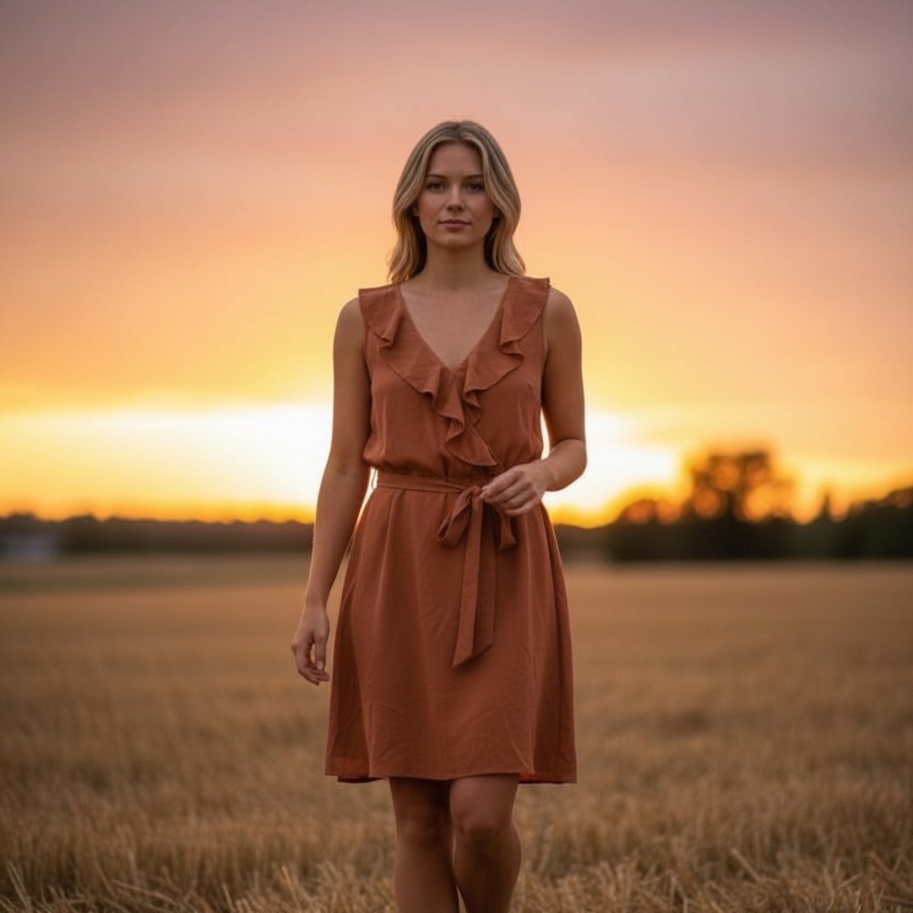 Merona Terracotta Ruffled Midi Dress